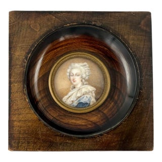 Antique French Style Miniature Portrait of a Lady in Deep Wood Frame For Sale