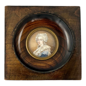 Antique French Style Miniature Portrait of a Lady in Deep Wood Frame