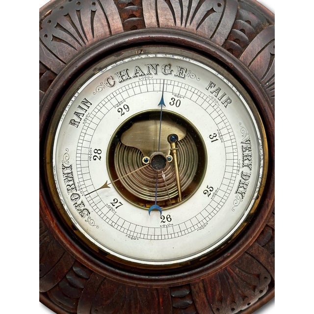 Nice Quality Antique European Hand Carved Walnut Wall Barometer - Circa Late 19th Century For Sale In Boston - Image 6 of 17