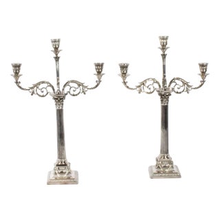 Antique Victorian Three Light Candelabras from Elkington, 19th Century, Set of 2 For Sale