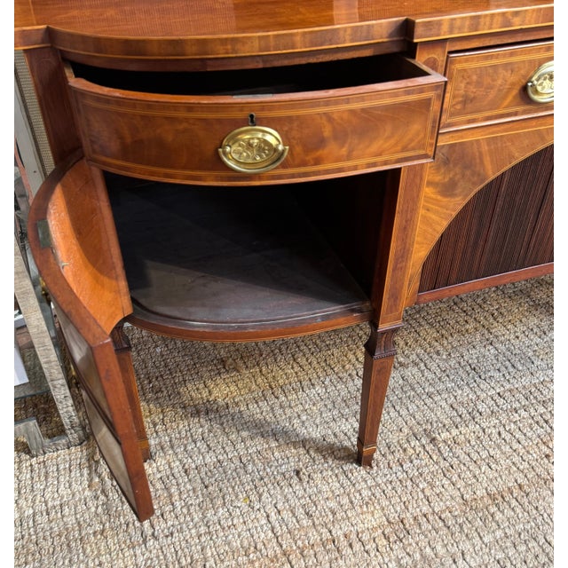 English Georgian Revival Mahogany & Satinwood Inlaid Tambour Sideboard, Late 19C For Sale - Image 10 of 12