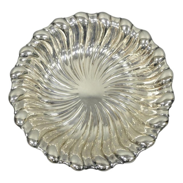 Vintage Mid Century Modern Swirl Pattern Silver Plated Centerpiece Fruit Bowl For Sale