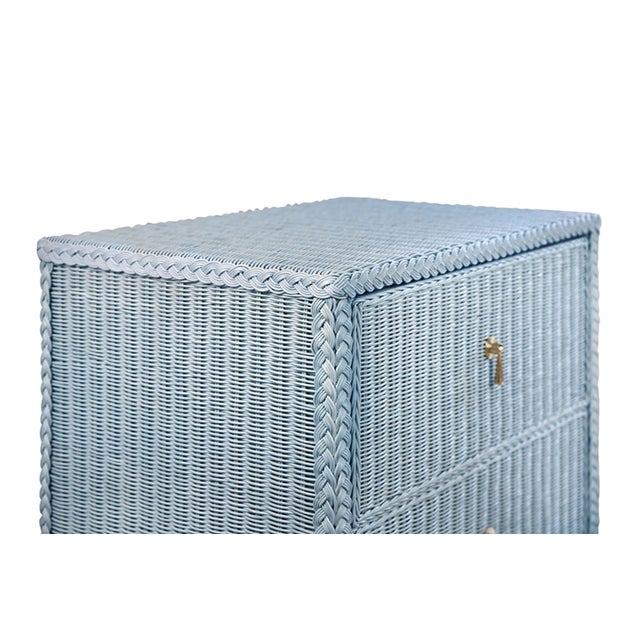 Worlds Away Abigail Two Drawer Light Blue Rattan Side Table For Sale - Image 4 of 7