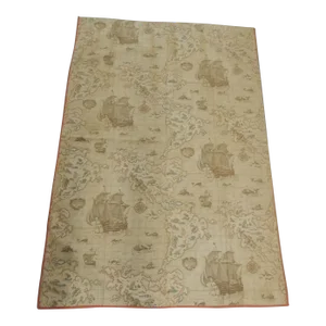 Antique Camel and Orange Printed Cotton World Map Wall Hanging