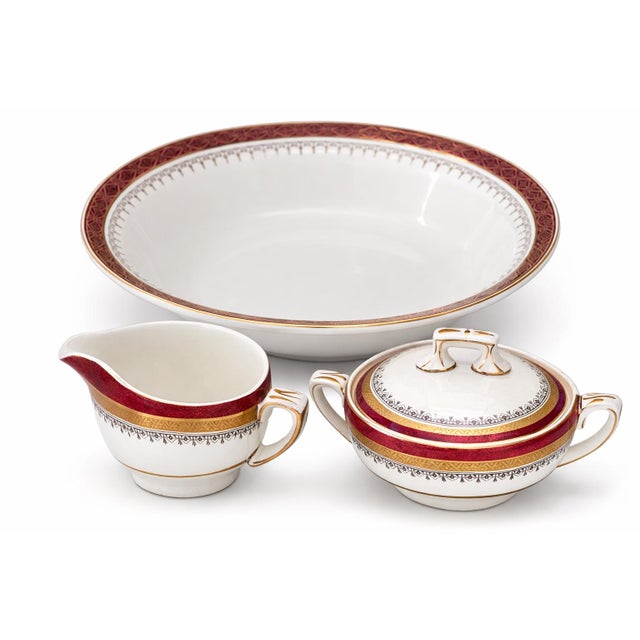Vintage Alfred Meakin England Burgundy & Gold Ironstone Dinnerware Service for 6–8 – Plates, Bowls, Cups & Serving Pieces - 50-Piece For Sale - Image 4 of 8