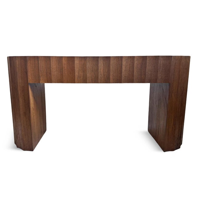 Brown Scalloped Oval Wood Console Table For Sale - Image 8 of 12