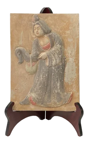Chinese Oriental Handmade Clay Tong Lady Theme Plaque Display