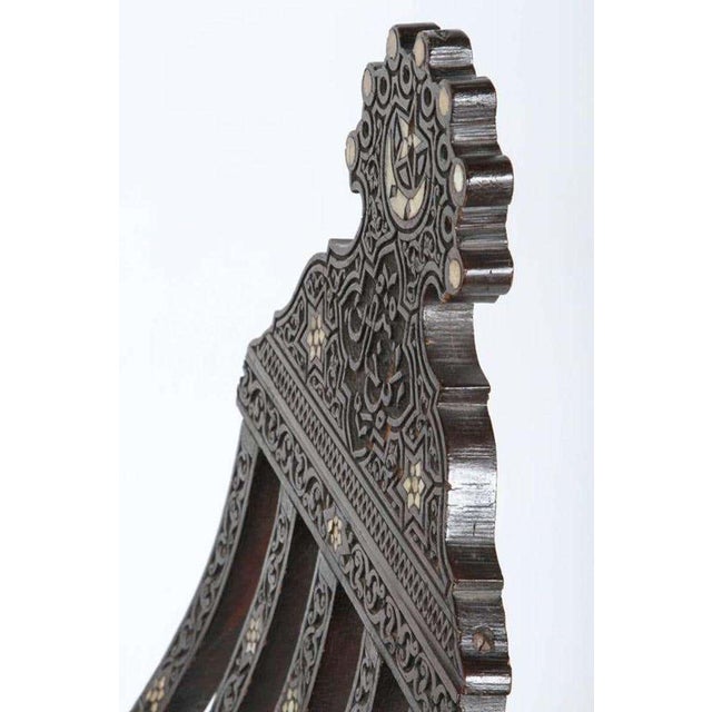 19th Century Moorish Carved Wood Folding Chair with Mother-of-Pearl Inlay For Sale - Image 4 of 15