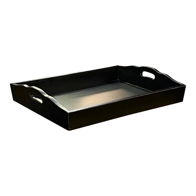 Extra Large Distressed Black Farmhouse Serving Tray With Handle Cutouts For Sale