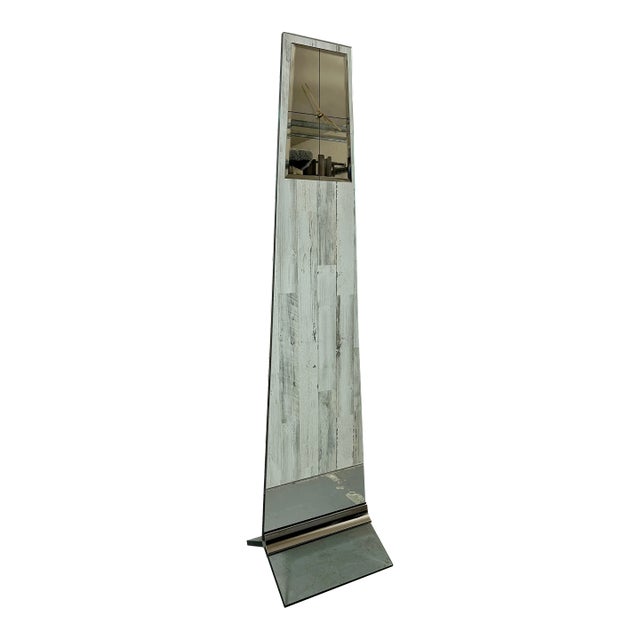 Glass and Chrome Long Case Clock Attributed to Pace Furniture For Sale