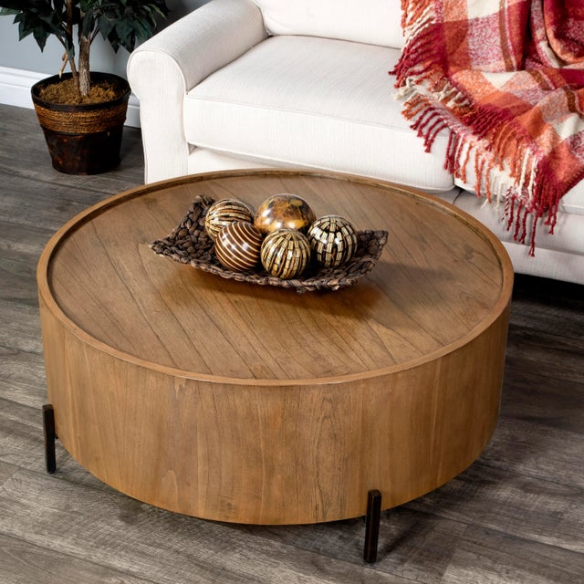 Mid-Century Modern Tori Round Coffee Table, Medium Brown For Sale - Image 3 of 7