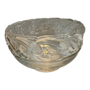 Tiffany & Co. Mid Century Modern Clear Art Glass Crystal Bowl With Dolphins 8"x 5"