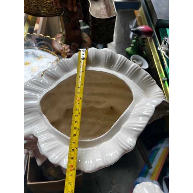 White Pair of Large White Ceramic Shell Style Planters For Sale - Image 8 of 10