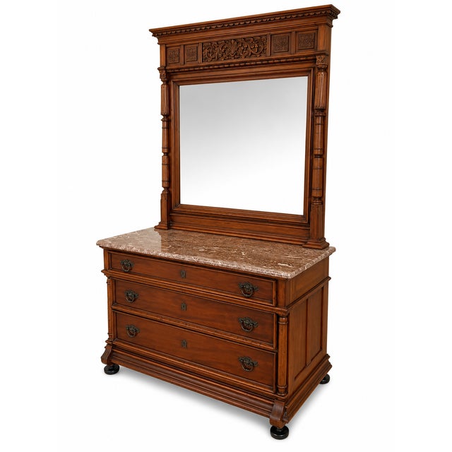 Renaissance Antique Renaissance Dresser With Mirror and Marble Top For Sale - Image 3 of 6