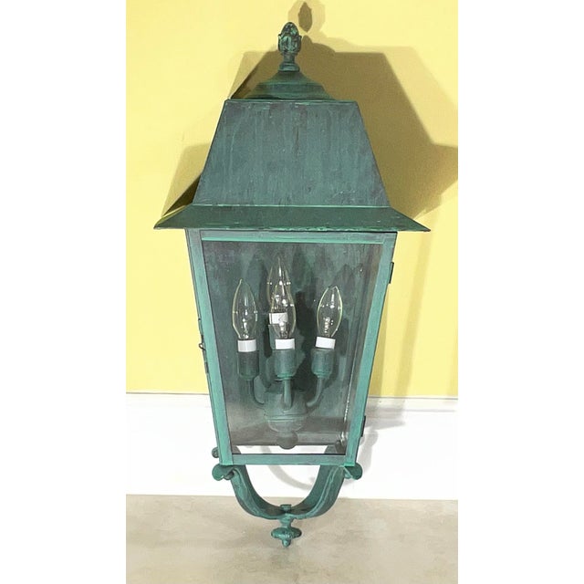 Vintage French Quarter Style Solid Brass Wall Lantern – Oversized For Sale - Image 14 of 17