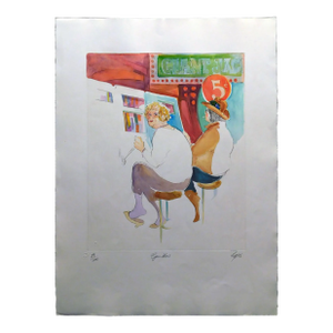 William Papas "Gamblers" Hand Signed Hand Colored Etching on Paper 29/100