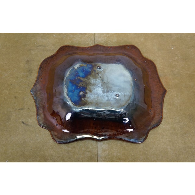 Antique Ceramic Brown Glazed Scalloped Dish Tray Centerpiece Bowl Compote 11" For Sale - Image 9 of 10