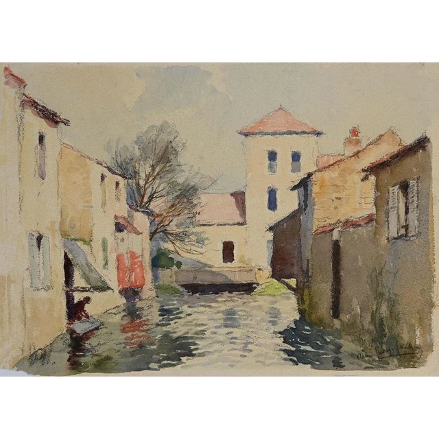 Houses on the River is an original drawing in watercolor on creamy cardboard realized by Georges-Renè Gautier (1887-1969)....