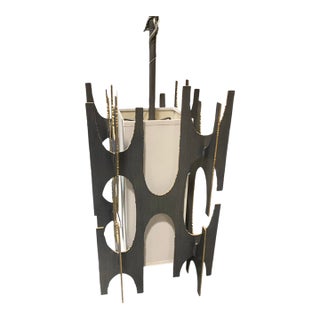 Brutalist Iron Pendant Lamp With Gold Leaf Accent For Sale