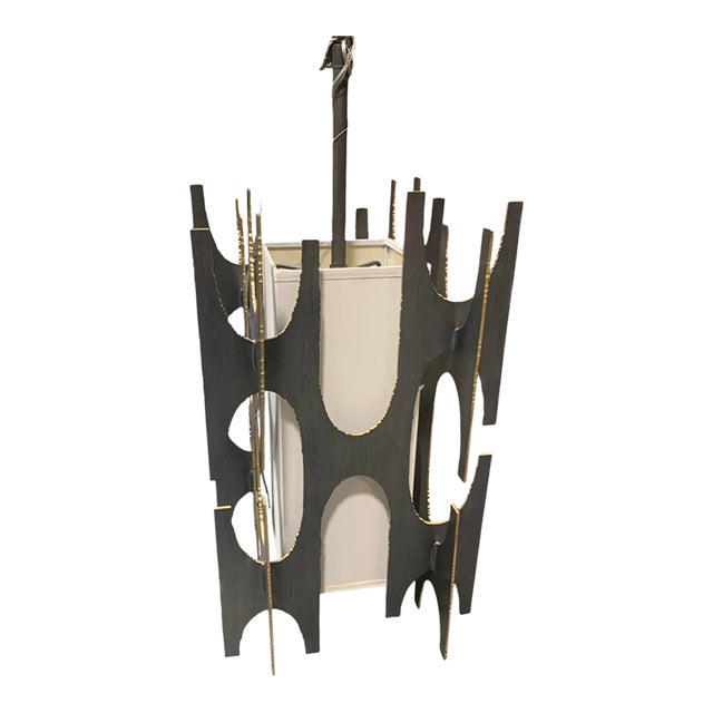 Brutalist Iron Pendant Lamp With Gold Leaf Accent For Sale