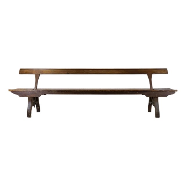 Late 19th Century Antique English Long Pine Tram Bench, 9 Feet Long For Sale