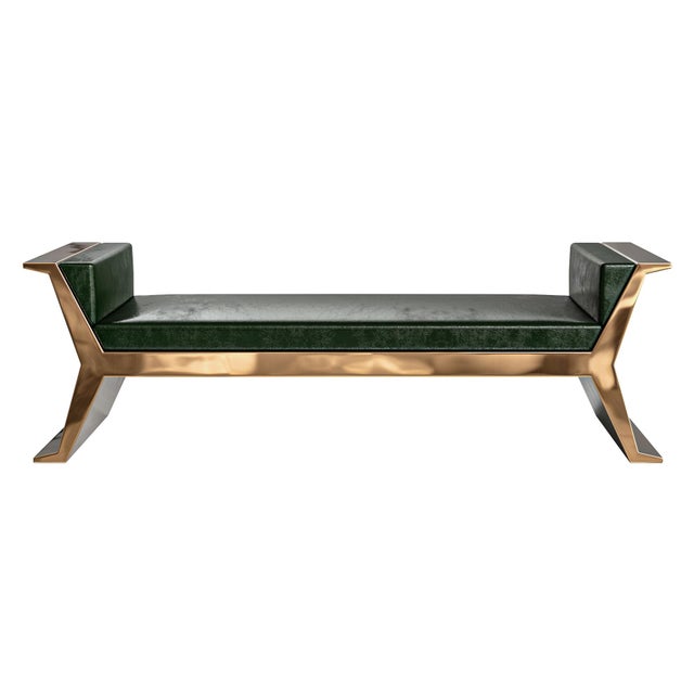 Art Deco "Alphacute" Bench With Bronze, Handcrafted For Sale - Image 3 of 4
