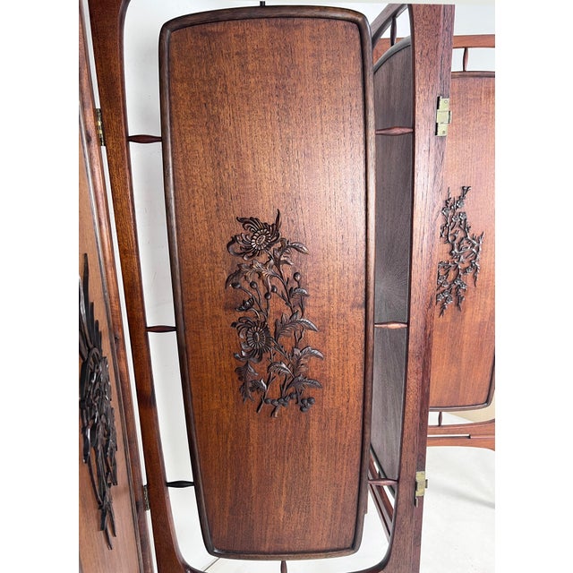 C. 1960s Modernist Danish Teak Four Panel Room Divider / Folding Screen For Sale - Image 9 of 10