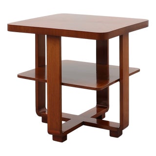 Art Deco Walnut Veneer Side Table with Shelf, Belgium, 1920s For Sale