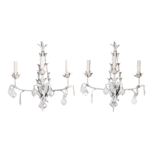 1960s Italian Painted Metal & Crystal Wall Sconces /Three Lights - a Pair