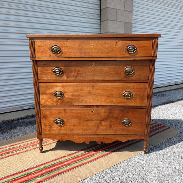 Brown Antique Walnut Sheraton Chest of Drawers, Circa 1810-1820, Western Pennsylvania For Sale - Image 8 of 18