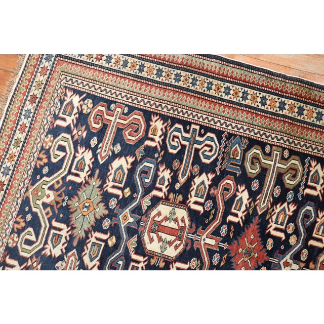 Late 19th Century Antique Zabihi Collection Caucasian Perpedil Blue Rug - 3'5" X 5'1" For Sale - Image 9 of 17
