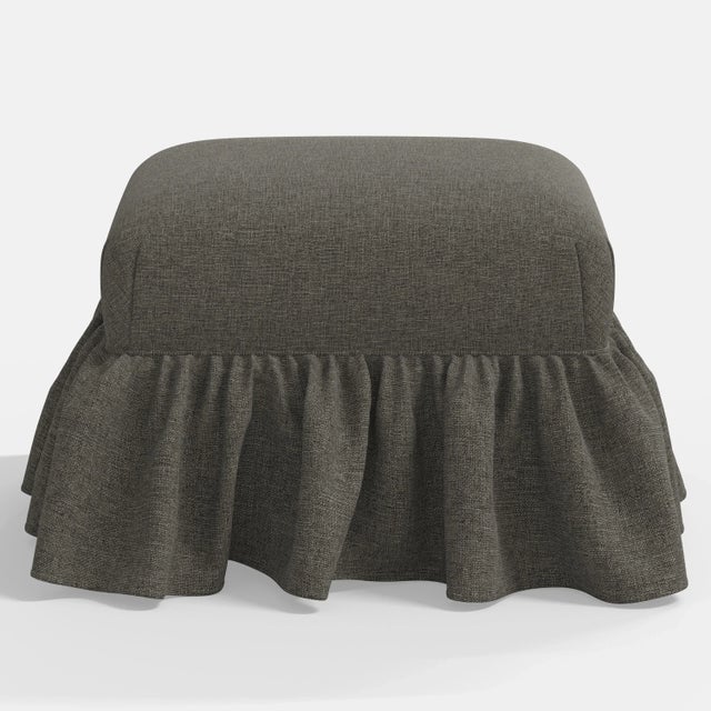 Cloth & Company Stoffer Home x Cloth & Company June Ottoman in Textured Linen Charcoal For Sale - Image 4 of 4