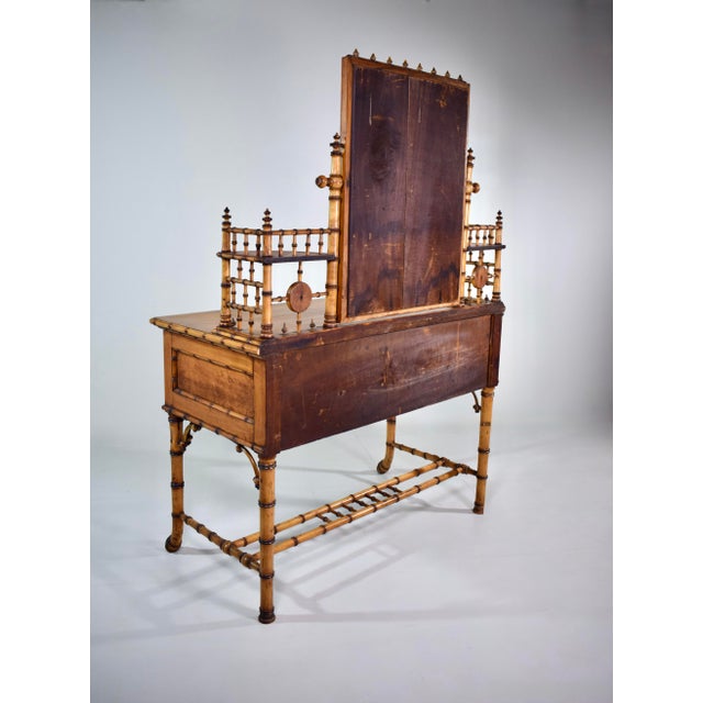 Wood Bird's-Eye Maple Faux Bamboo Dressing Table and Chair by R J Horner & Co For Sale - Image 7 of 12