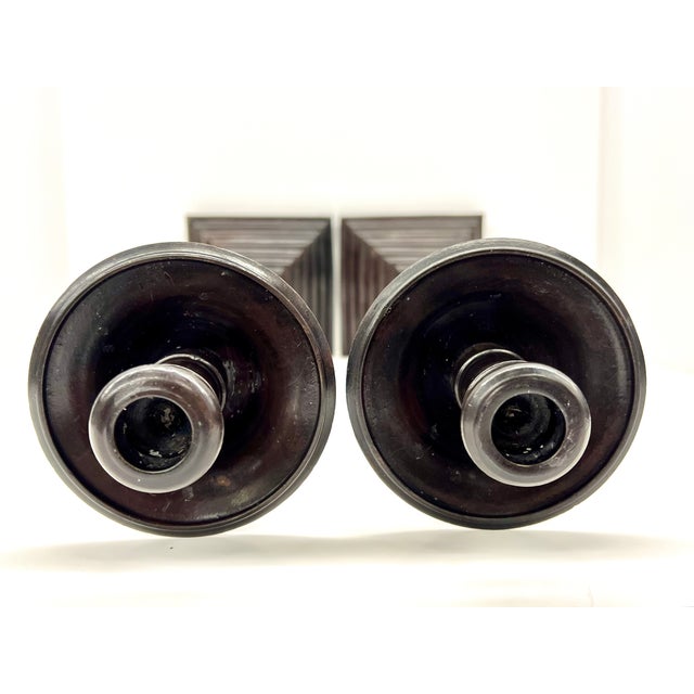 Metal 1980s Pair of Maitland Smith Sculptural Bronzed Iron Candlestick Holders For Sale - Image 7 of 10