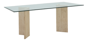 Mid‑Century Italian Dining Table with Glass Top and Travertine Base, 1970s