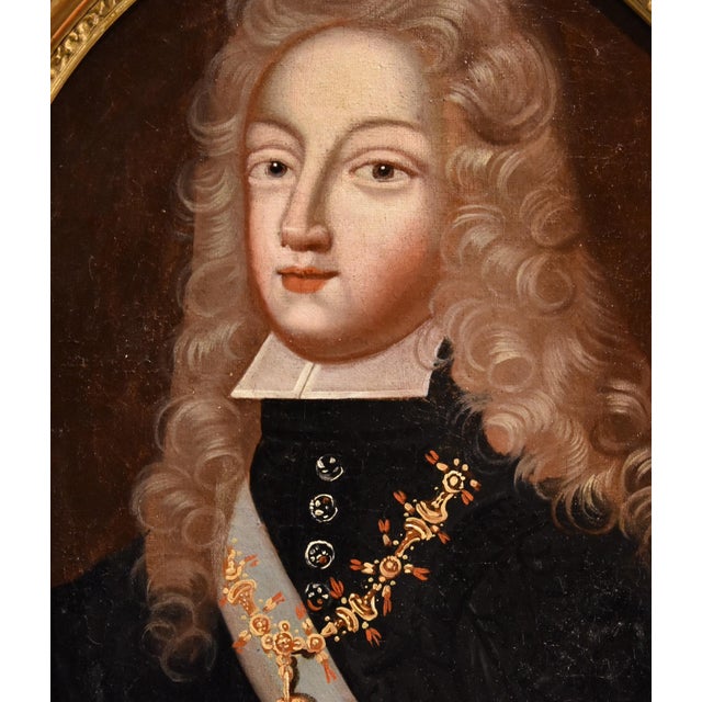 Circle of Pierre Gobert, Portraits Philip V King of Spain & Luisa Savoy Gobert, 1720, Oil on Canvases, Framed, Set of 2 For Sale - Image 11 of 14