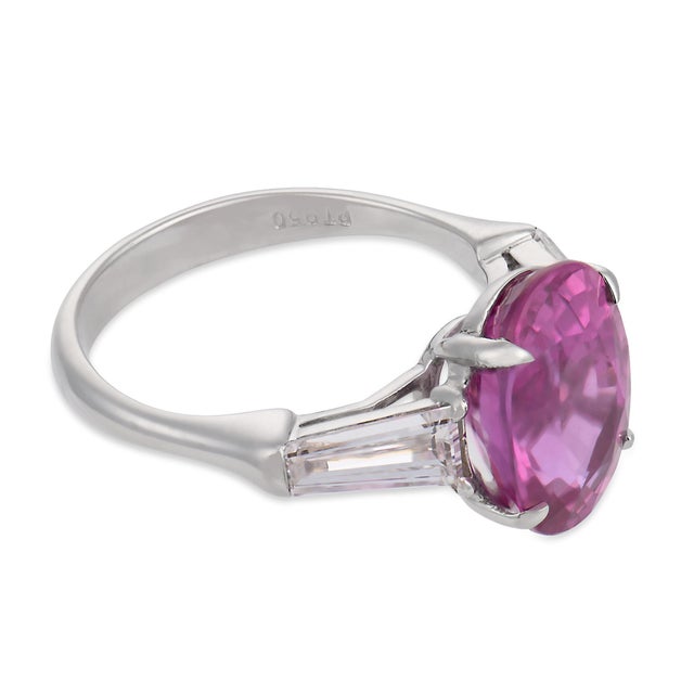 Contemporary Mid Century Agl 4.34 Carat Pink Sapphire Diamond Platinum Ring, Size 4.5 For Sale - Image 3 of 7