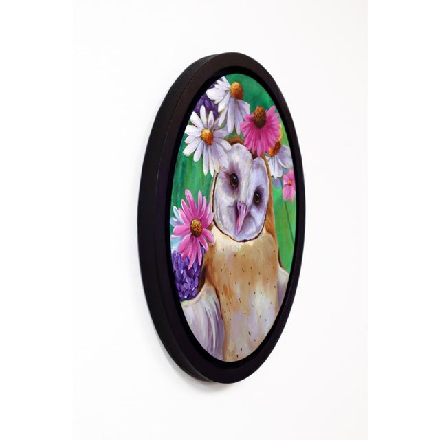 Contemporary Flower Power by Corina St. Martin | Acrylic on Float Wood Panel Owl surrounded by flowers For Sale - Image 3 of 3