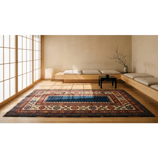 Blue 1880s Blue Geometric Tribal Antique Caucasian Talish Rug 3'4" X 7'2" Handknotted Wool Carpet For Sale - Image 8 of 8