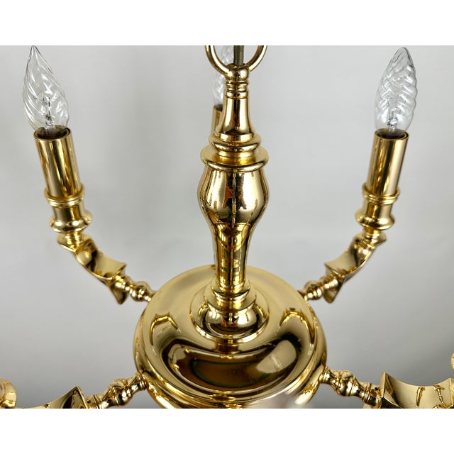 Mid-Century Modern Vintage Spanish 4 & 6 Light Golden Brass Chandeliers from Saeval, Set of 2 For Sale - Image 3 of 10