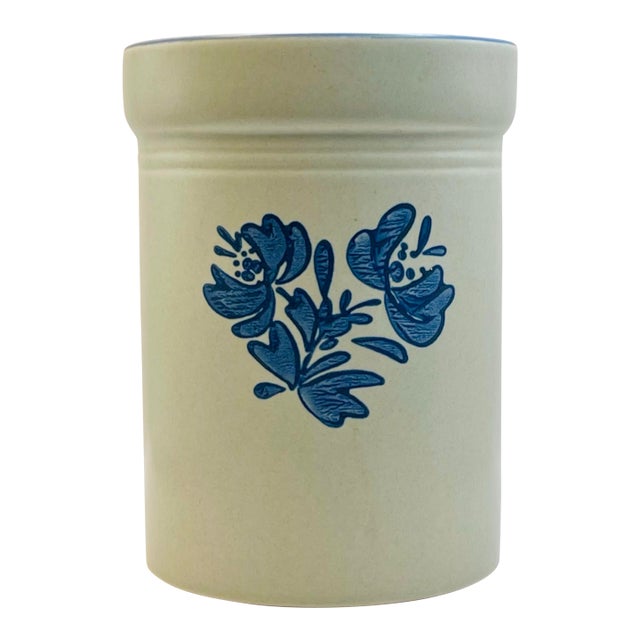 Mid 20th Century Blue & White Stoneware Crock For Sale