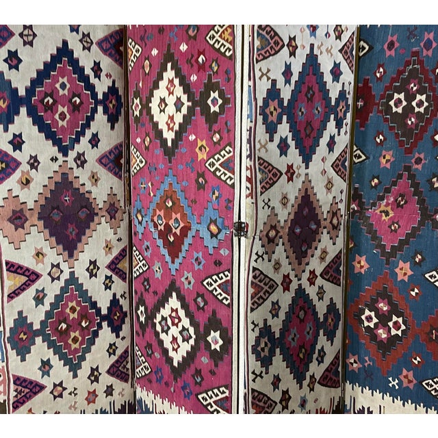 One-of-a-Kind Custom Antique Flat-Weave Oriental Kilim Folding Screen For Sale - Image 14 of 18