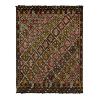 Vintage Cecim Kilim Tribal Rug in Beige-Brown, Multicolor Geometric Pattern For Sale