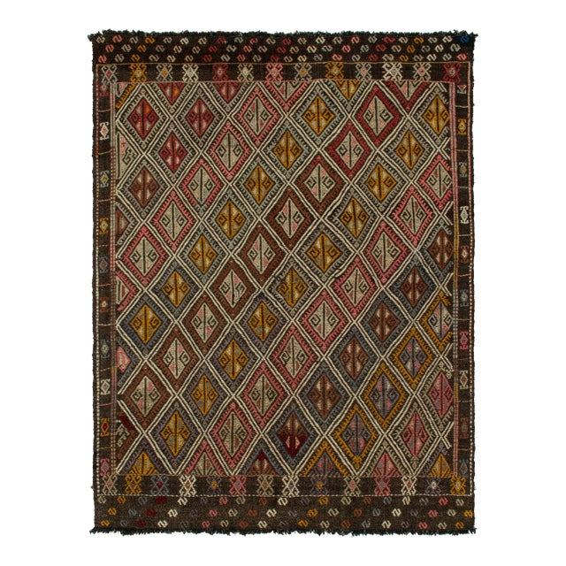 Vintage Cecim Kilim Tribal Rug in Beige-Brown, Multicolor Geometric Pattern For Sale