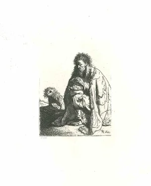 After Rembrandt, Seated Beggar and His Dog, Etching, 19th Century
