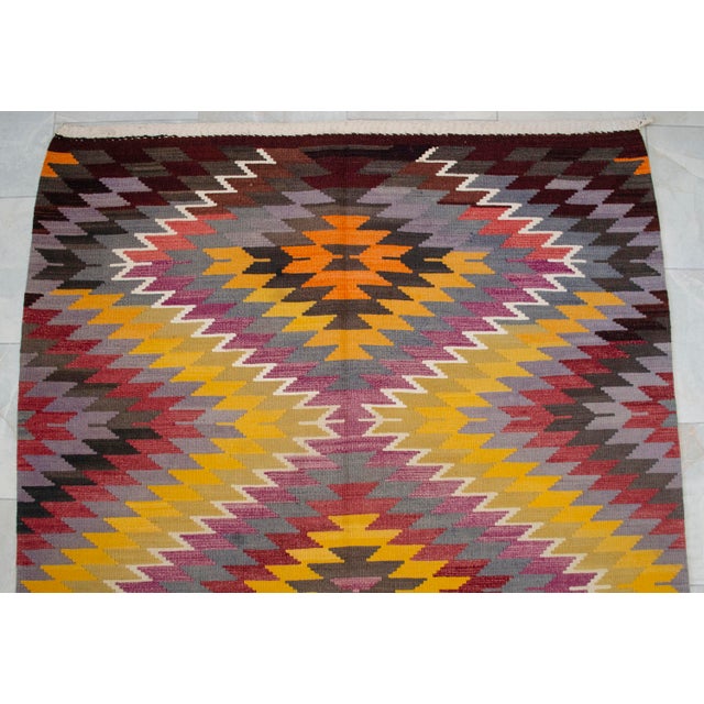 Goldenrod Vintage Turkish Handwoven Kilim Rug – Tribal Flatweave, Boho Farmhouse Style – 5′5″ X 10′6″ For Sale - Image 8 of 12