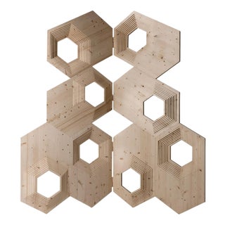 Cortina Screen 2 Decorative Sculpture in Fir Wood by Sebastiano Bottos For Sale
