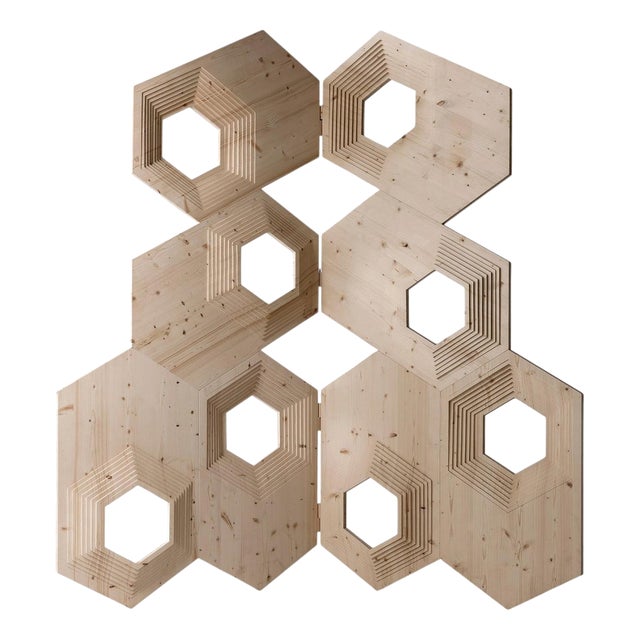 Cortina Screen 2 Decorative Sculpture in Fir Wood by Sebastiano Bottos For Sale