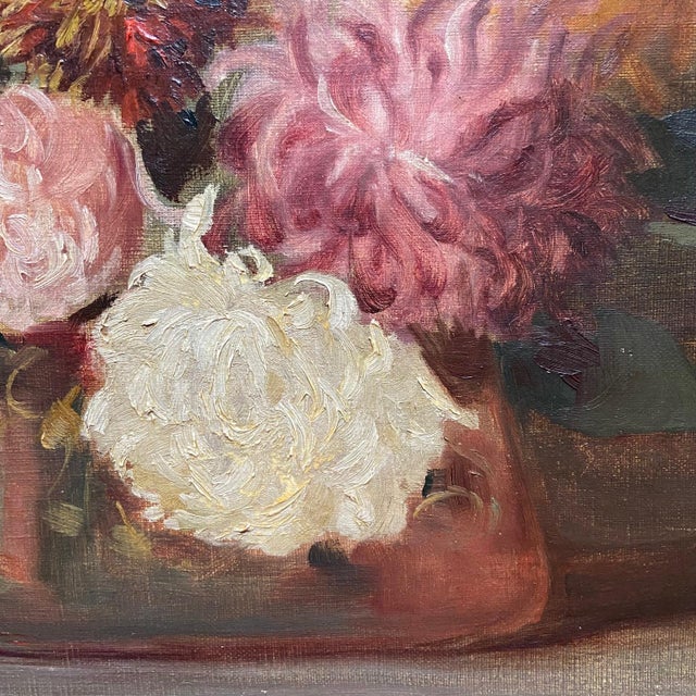 J.P., Still Life of a Vase of Dahlias, 1900, Oil Painting on Canvas For Sale - Image 5 of 10