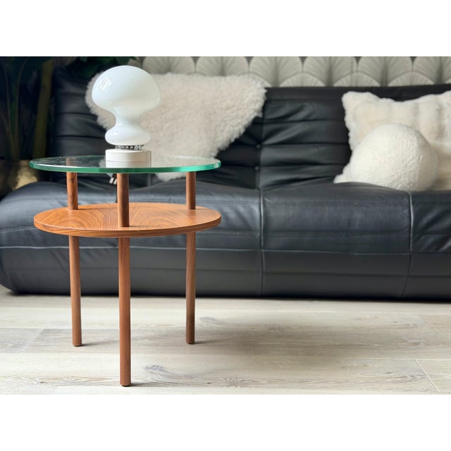 2010s Mid-Century Modern-Style Walnut Wood and Glass "Unison" Side Tables by Design Within Reach For Sale - Image 5 of 16